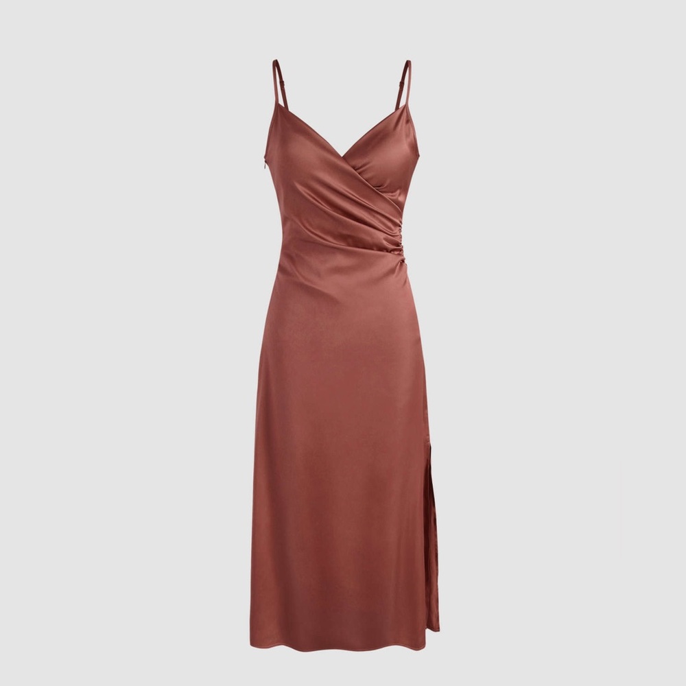 Rust Solid Slit MIDI Dresss